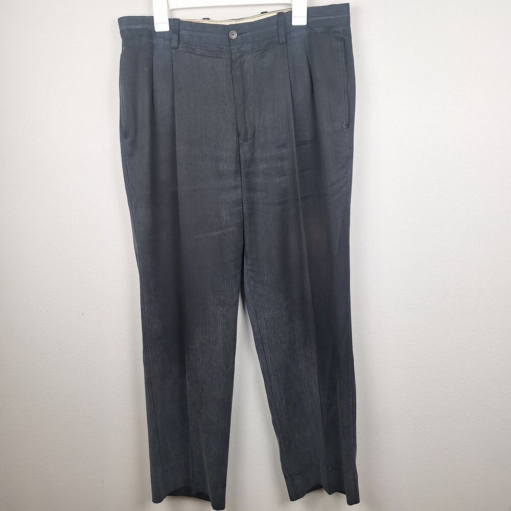 Tommy Bahama Dress Pants Mens 34x30 Black Silk Bamboo Blend Pleated Trousers